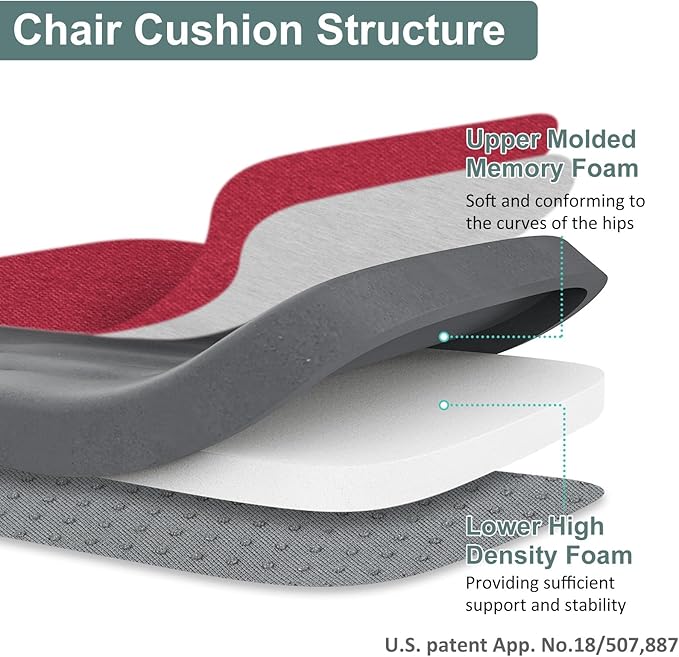 Shinnwa Dining Chair Cushions Set of 4, Patented Design Memory Foam Seat Cushions for Dining Chairs with Ties and Washable Cover, 4 Pack, 17" x 16" x 2", Burgundy