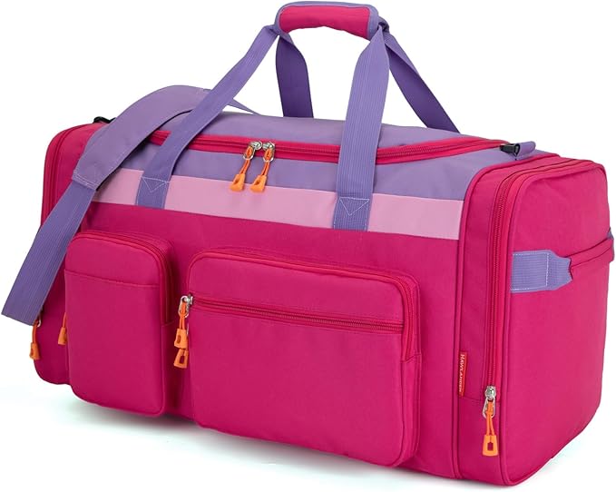 HawLander Large Kids Duffle Bag for Travel, Overnight, or Weekender, 22" inch (Rose Purple)