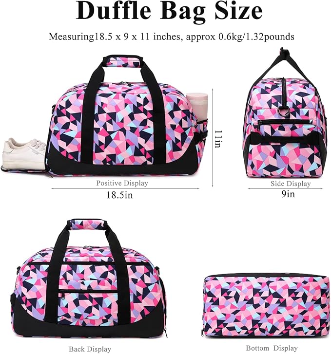 Duffle Bag for Girls Teens Sport Gym Bag Women Weekender Carry On Overnight Bag Workout Duffel with Shoe Compartment and Wet Pocket