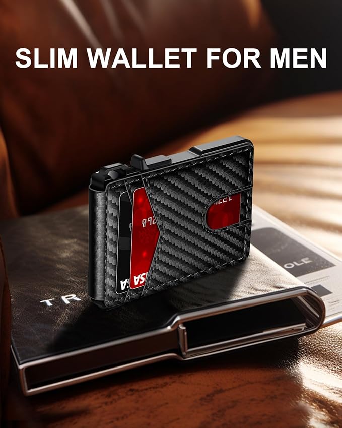 ZALVEX Wallet for Men, Mens Minimalist Wallet 9-13 Cards, Slim Compact Wallet with Money Clip & ID Window, RFID Blocking Smart Pop Up Card Wallet, Metal Aluminum Credit Card Holder Bifold Wallet