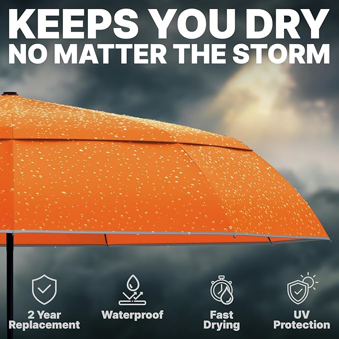Royal Walk Windproof Folding Travel Umbrella Compact and Strong Luxurious Real Wood Handle Automatic Open Close Vented Double Canopy for Men and Women (Orange)