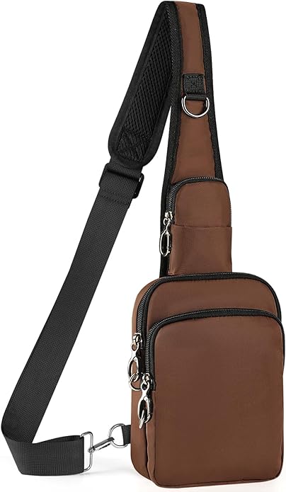 BROADREAM Mini Crossbody Sling Bag, Small Chest Bags Dual Pocket with Zipper Lock, RFID Blocking & Water Resistant Women Men
