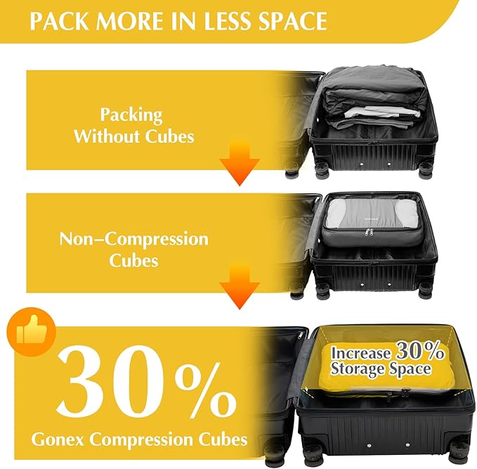 Gonex Compression Packing Cubes, 4pcs Expandable Storage Travel Luggage Bags Organizers (Apricot)