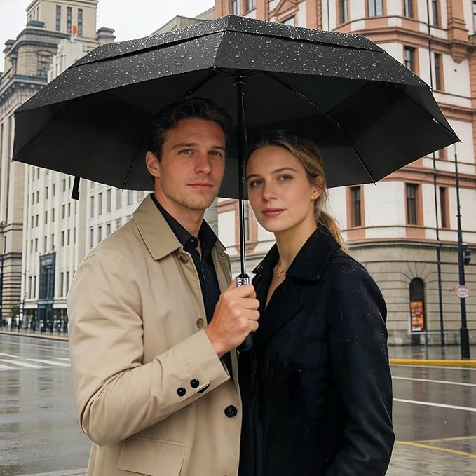 Lejorain Large Folding Golf Umbrella - Compact Mens Umbrellas Travel Rain and Windproof 54inch Collapsible Automatic Open Close Umbrella 210T Teflon Vented Double Canopy