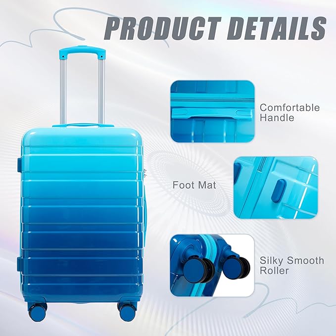 Merax Luggage Set 3 Piece, PC+ABS Hardshell Suitcases with Spinner Wheels and TSA Lock, Lightweight Durable, Gradient Blue, 20/24/28 Inch