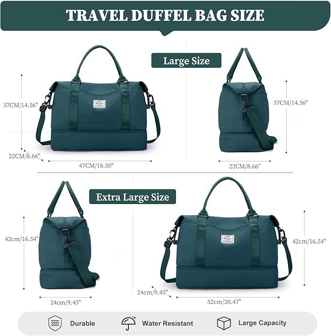 Weekender Bags for Women,Overnight Travel Duffel Bag with Shoes Compartment& Toiletry Bag,Extra Large(Peacock Blue)