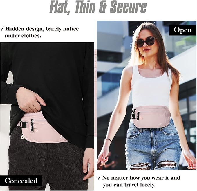 MoKo Secure Travel Money Belt, Undercover Hidden RFID Blocking Travel Wallet, Anti-Theft Passport Wallets for Men Women