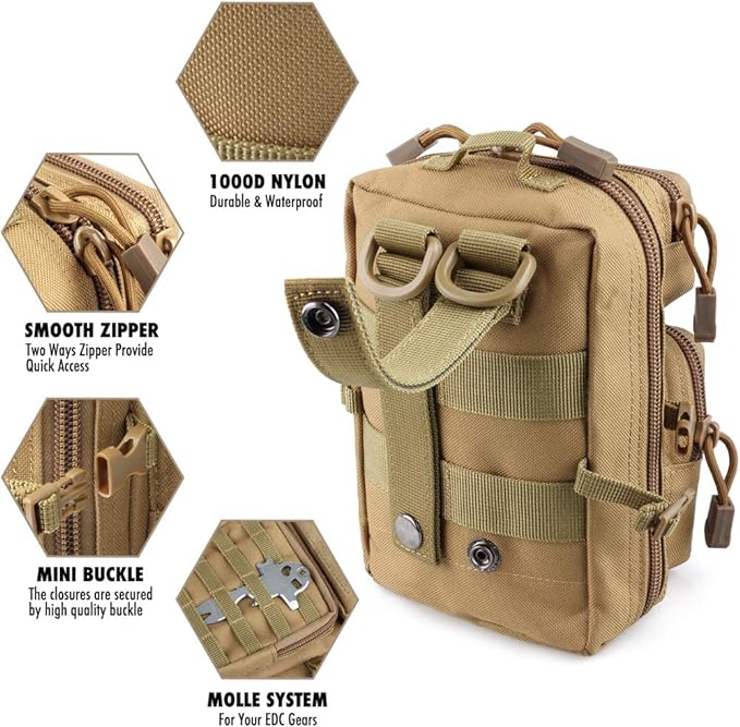 LIVANS Tactical Molle Utility Pouch, EDC Tool Pouch Tactical Phone Pouches Mini Waist Pouches Medical EDC IFAK Pack Mini Design of 3-Day Backpack