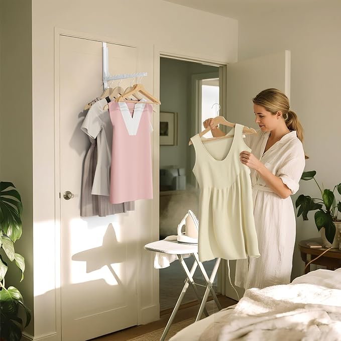 Over The Door Hanger Folding Clothes Drying Rack, Double Fold Hanging Door Hooks Coat Rack with Hooks for Indoor Laundry Room Compact Small Space Foldable Portable Door Hanger Hook Collapsible- 1 Pack