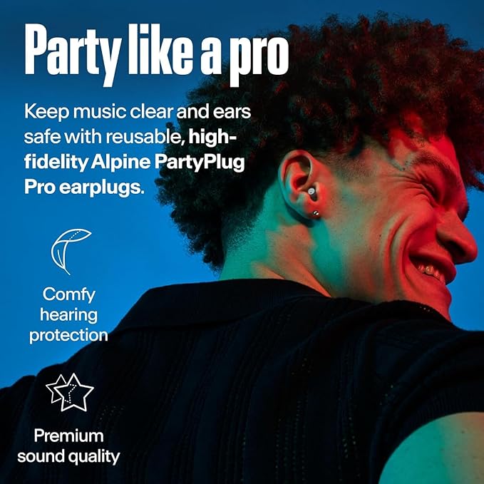 Alpine PartyPlug Concert Ear Plugs - Noise Reduction Ear Plugs for Party, Concert, Festival and Music - Reusable Earplugs (Pro Transparent (Multisize))
