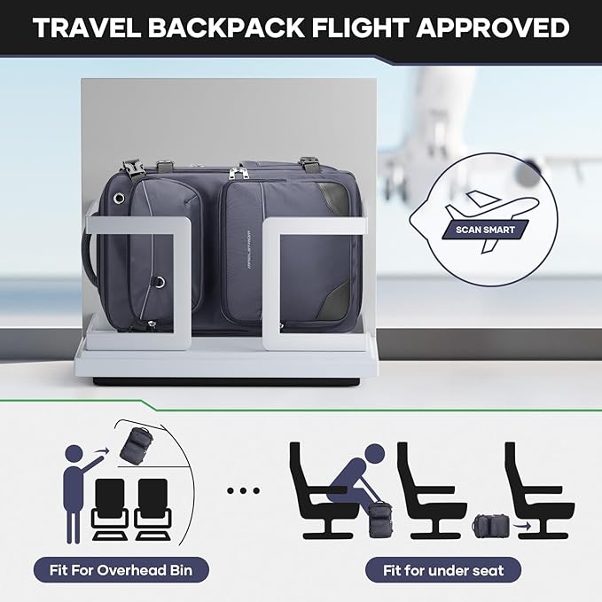 Maelstrom Travel Backpack for Men Women, 35L Carry on Backpack for Traveling on Airplane,with Belt Bag&Shoe Compartment,Waterproof Laptop Backpack fit 17”Laptop-Mystery Grey