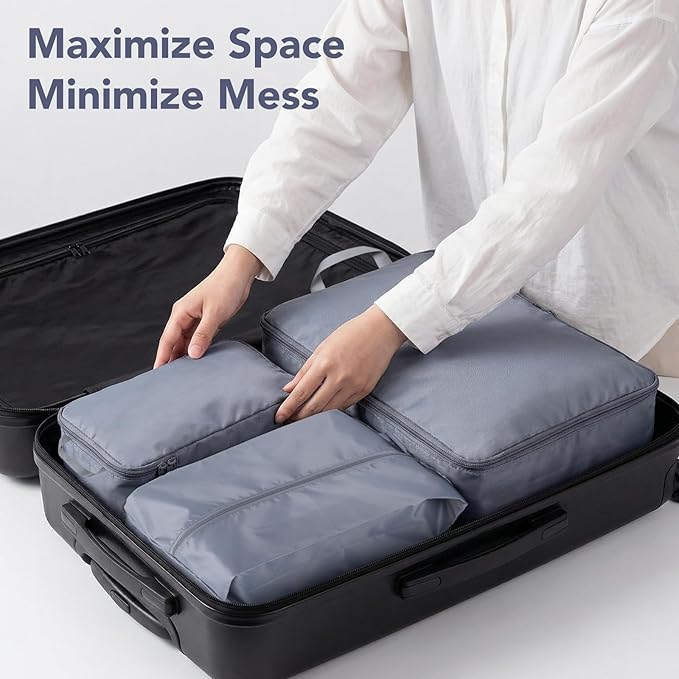 Packing Cubes for Travel, Space-Saving & lightweight,Compression Packing Cubes Set 4 Grey,Water-Resistant Bags Light Packing Easy Travel-For Short and Long Trips. Luggage Organizer for Business