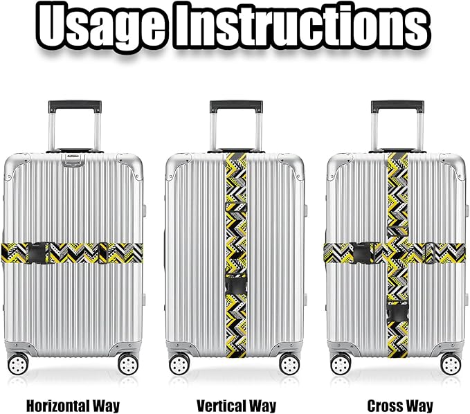 Nuxovilar Luggage Straps Yellow Black Chevron & Leopard Polyester 1.96x90.5inch 2 Set Suitcase Cargo Strap Travel Essential Business Trip Train Station Weekend Getaway
