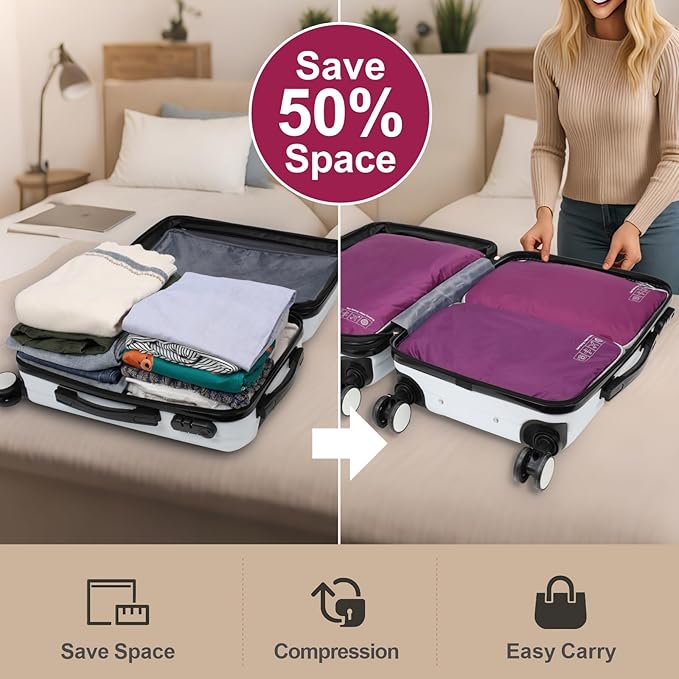 Cambond Compression Packing Cubes for Travel Women - Lightweight Luggage Organizers Bag Packing Cubes for Carry on Suitcases