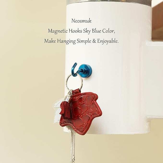 Neosmuk Magnetic Hooks,30lb+ Heavy Duty Earth Magnets with Hook for Refrigerator, Extra Strong Cruise Hook for Hanging, Magnetic Hanger for Cabins, Grill (Blue, Pack of 6)