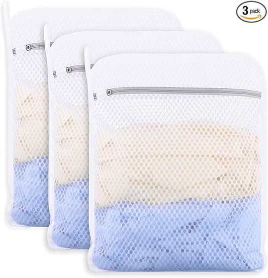 3-Pack Durable Honeycomb Mesh Laundry Bags for Delicates - 12x16 Inches Lingerie Bags for Washing Delicates with Sturdy Zippers, Protect Clothes in Washing Machine for Home, College & Dorm (Medium)