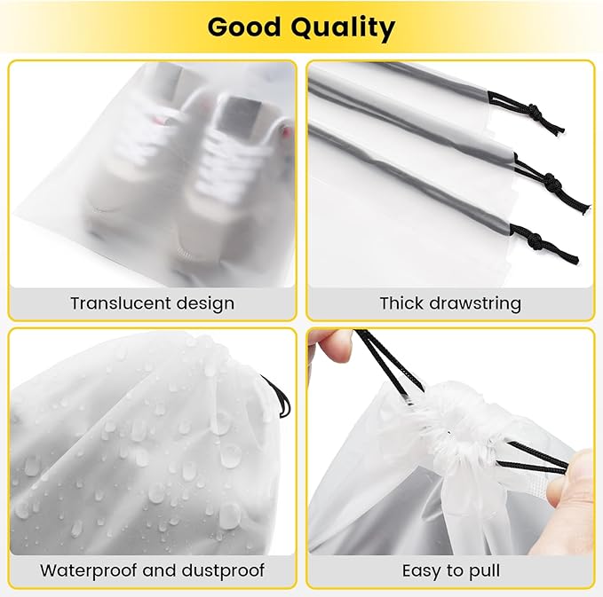 Vorspack Shoe Bags for Travel - 12 Pcs Transparent Drawstring Backpack Travel Shoe Bag Clear Drawstring Bag Large Shoe Organizer with Rope Travel Essentials for Men Women