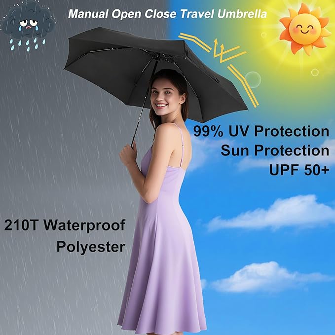 GAOYAING Compact Travel Umbrella with Case Sun&Rain Lightweight Small and Compact Suit for Pocket