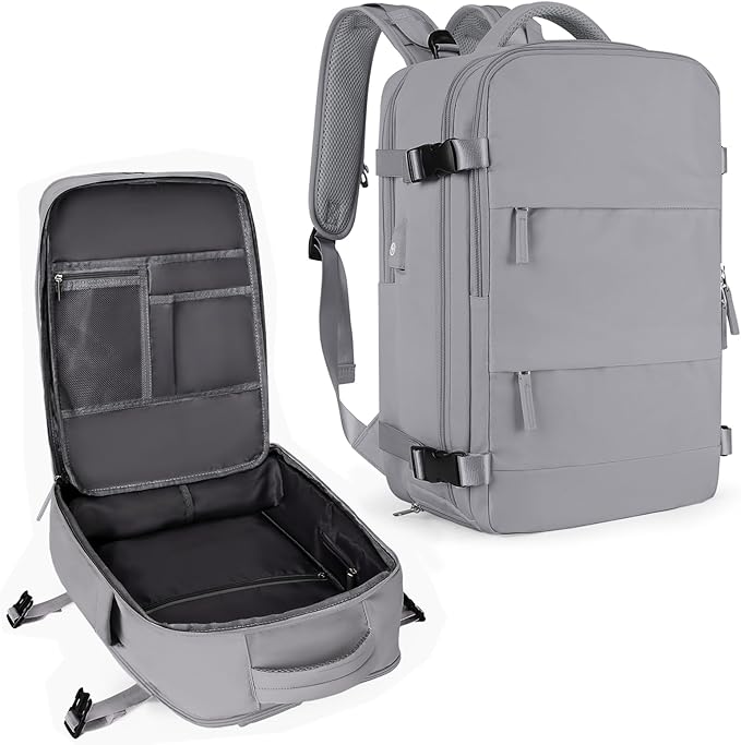 Coowoz Large Travel Backpack For Women Men, Flight Approved, Waterproof Outdoor Sports Rucksack, Casual Daypack, Fit 15.6 Inch Laptop Shoes, Grey
