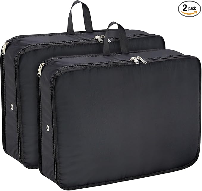 Compression Packing Cubes, 2pc Compression bags for Travel Packing Organizer, Expandable Compression Cubes for Travel, Black