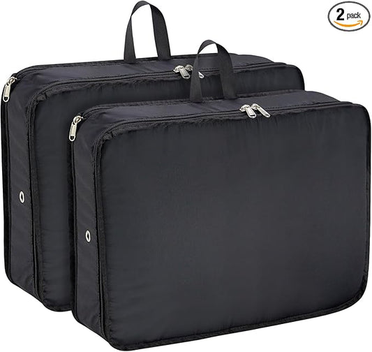 Compression Packing Cubes, 2pc Compression bags for Travel Packing Organizer, Expandable Compression Cubes for Travel, Black