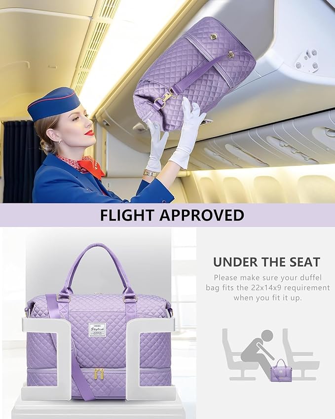 Weekender Bags for Women Duffle Bag - Travel Duffel Bag with Shoe Compartmen Carry on Overnight Bag Gym Duffel Bag with Wet Pocket Hospital Bags for Labor and Delivery Purple