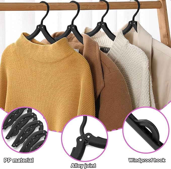 24 PCS Travel Hangers,Portable Folding Clothes Hangers,Clothes Hangers with Clotheslines,Foldable Clothes Drying Rack for Travel,Plastic Foldable Non Slip Clothing Hangers