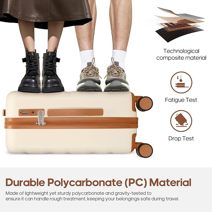 UKEIN Luggage Set with Backpack,Polycarbonate Carry On Luggage Airline Approved with Spinner Wheels, Hardshell Travel Suitcase Set with TSA Lock (Beige, Carry on (20inch))