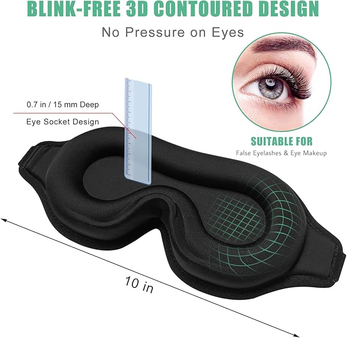 BeeVines Sleep Mask, 2 Pack 3D Contoured Sleeping Eye Masks for Lash Extensions, Night Molded Covers with Adjustable Strap, Eye Shade Cover Lashes Extension for Traveling Yoga Nap(Black & Grey)