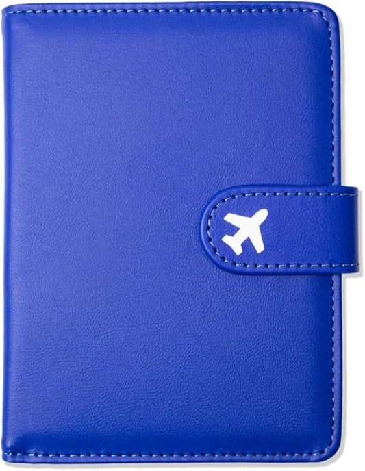 Passport Holder, Travel Wallet Cover with Pen Loop | Cute RFID Blocking Leather Case with Magnetic Closure for Travel Essentials-Blue