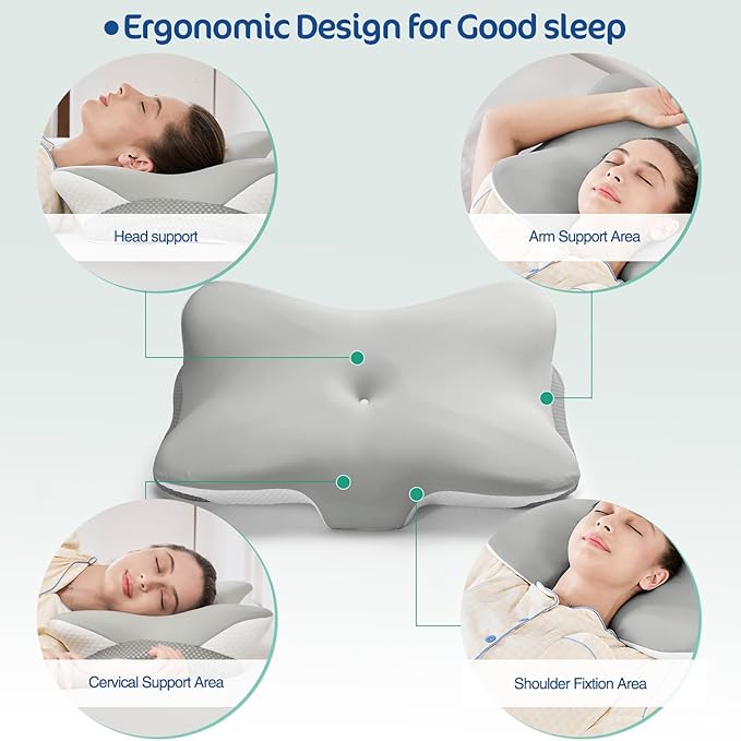 Cervical Pillow for Neck and Shoulder Pain Relief, Ergonomic Memory Foam Contour Pillow with Adjustable Dual Heights, Breathable Pillowcase, Orthopedic Support for Side Back Stomach Sleepers