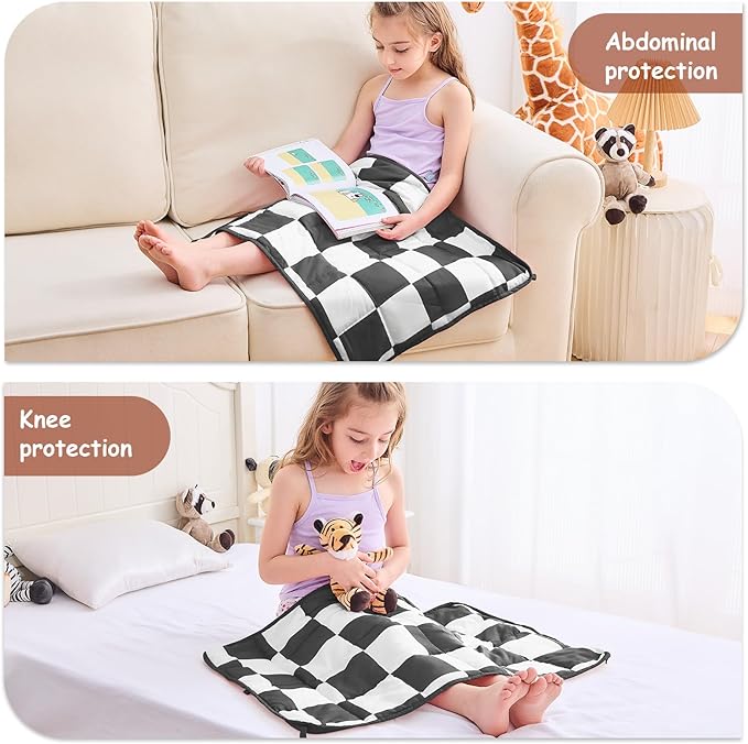 yescool Black Checkered Weighted Lap Pad 2 Pounds Cooling Weighted Lap Blanket, Plaid Small Weighted Blanket, Weighted Throw Blankets Gifts for Travel Indoor Outdoor, 20"x30"