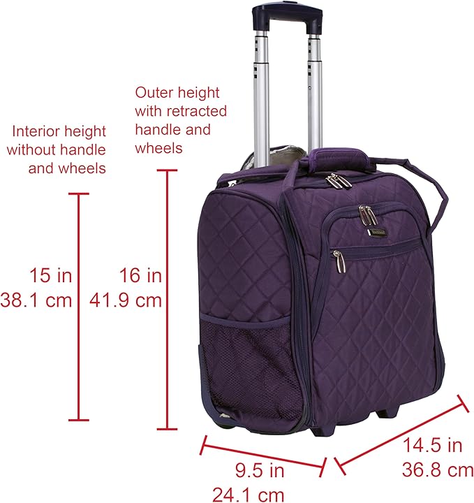 Rockland Melrose Upright Wheeled Underseater Carry-On Luggage, Purple, 15-Inch
