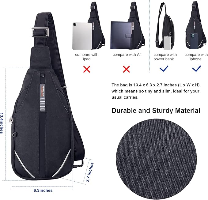 WATERFLY Small Crossbody Sling Backpack Anti Theft Backpack for Traveling Chest Bags for Men&Women Multipurpose Casual Daypack Hiking Shoulder Bag (Black)