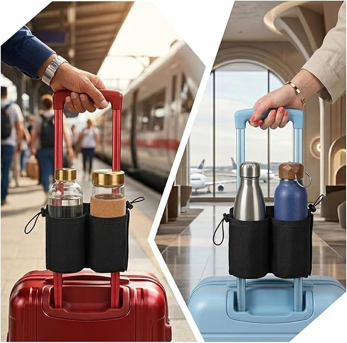 Luggage Travel Cup Holder Free Hand Drink Carrier Carry on Beverage Cup Holder Attachment Fits Roll on Suitcase Handles Business People, Travel Essentials