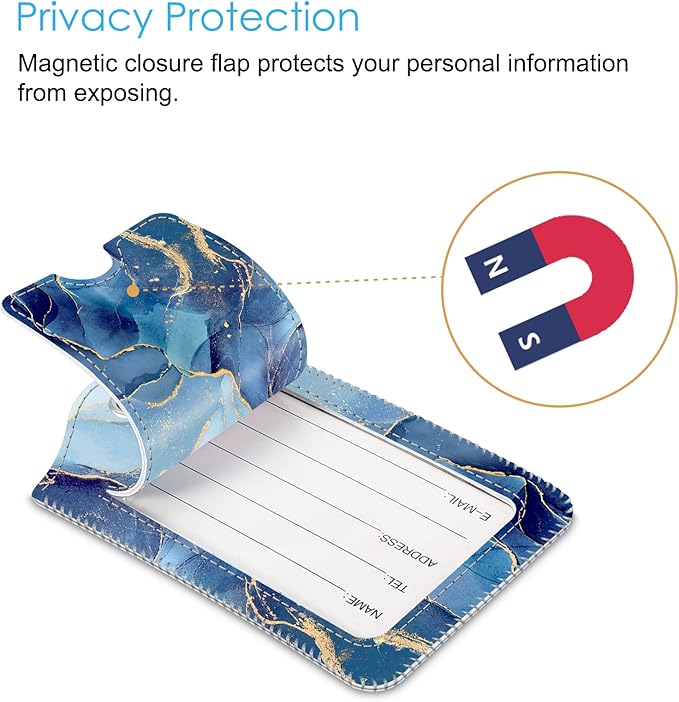 Fintie Luggage Tags, Privacy Cover ID Label with Stainless Steel Loop and Address Card for Travel Bag Suitcase - Ocean Marble (2 Piece)