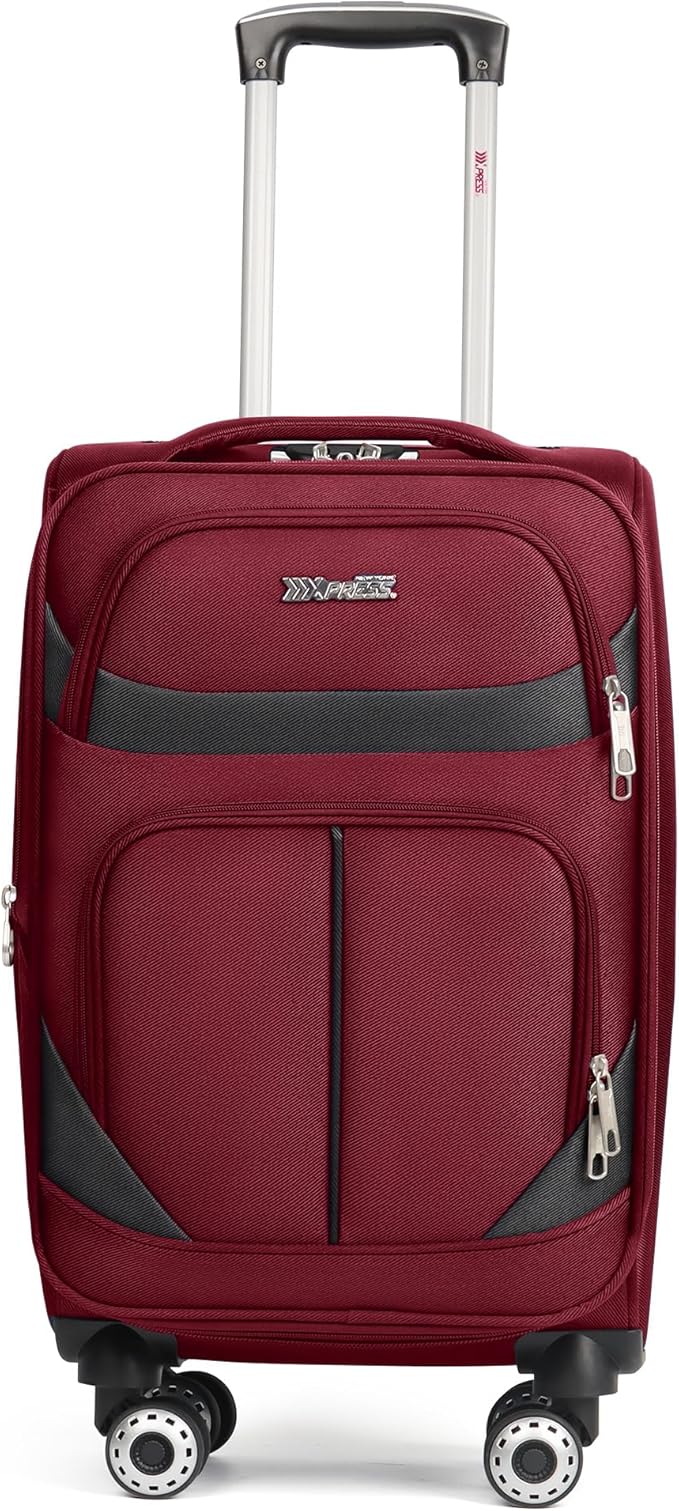 24'' Softside Expandable 15% Rolling Luggage with Double Spinner Wheels & w/LOCK,Lightweight Travel Luggage for Men Women（Burgundy-Grey,24in）