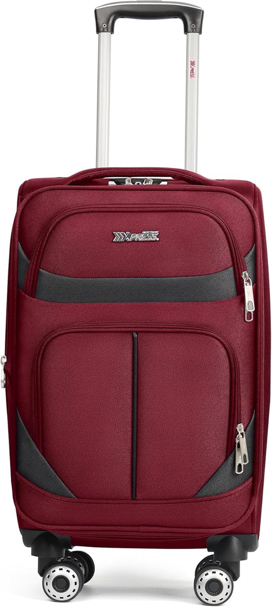 24'' Softside Expandable 15% Rolling Luggage with Double Spinner Wheels & w/LOCK,Lightweight Travel Luggage for Men Women（Burgundy-Grey,24in）