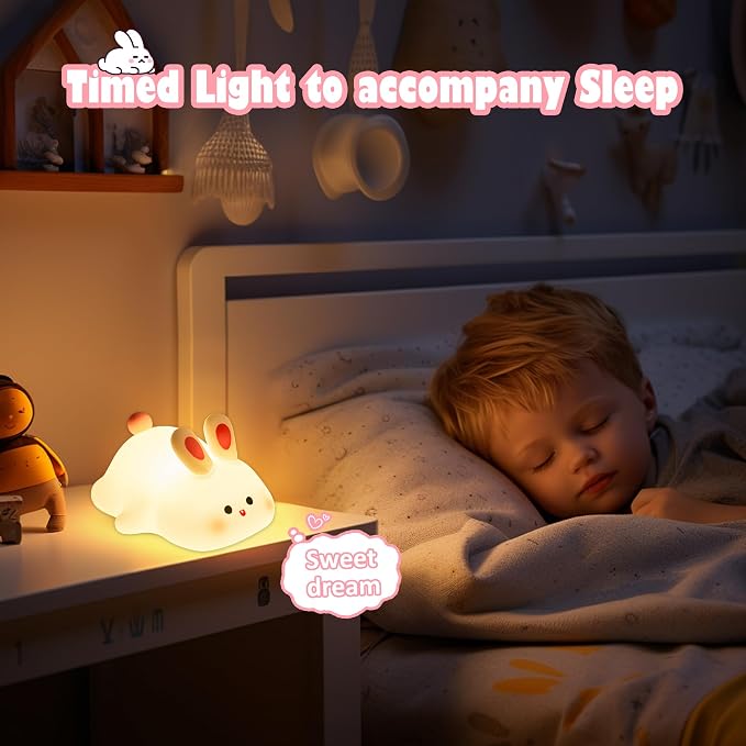 OkiyiD Bunny Lamp,Big Face Rabbit Night Light for Kids, Cute Easter Bunny Gifts, Kawaii Nursery Bedroom Decor, Rechargeable Silicone LED Squishy Night Light