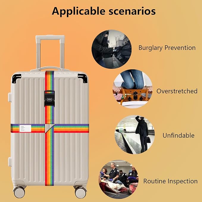 Luggage Straps for Suitcases,Travel Luggage Straps with Lock and Luggage Tags,Suitcase Strap,Adjustable Colorful Travel Belt for Travel Suitcase Bag Closure Accessories.(Rainbow)
