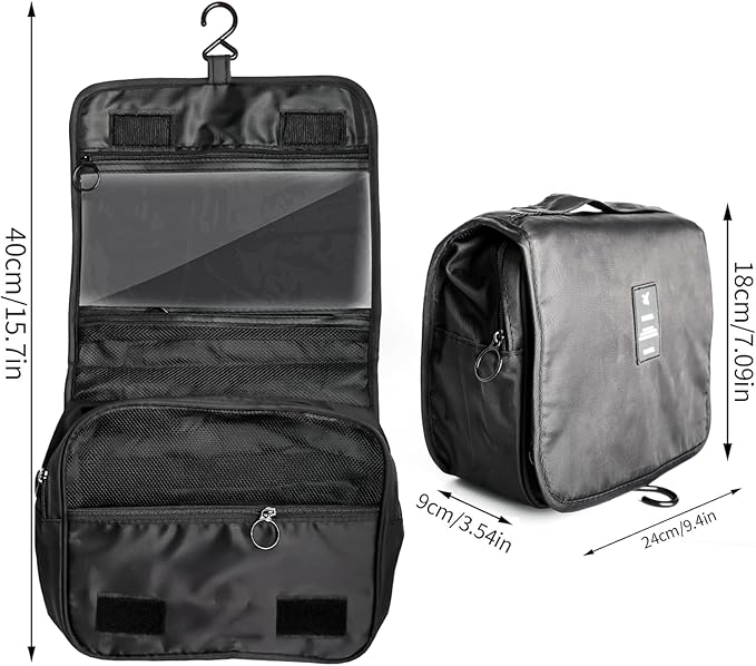 Foldable Hanging Travel Toiletry Bag,Waterproof Portable Travel Bags, Multifunction Travel Makeup Cosmetic Bag Organizer with Hanging Hook (Black)