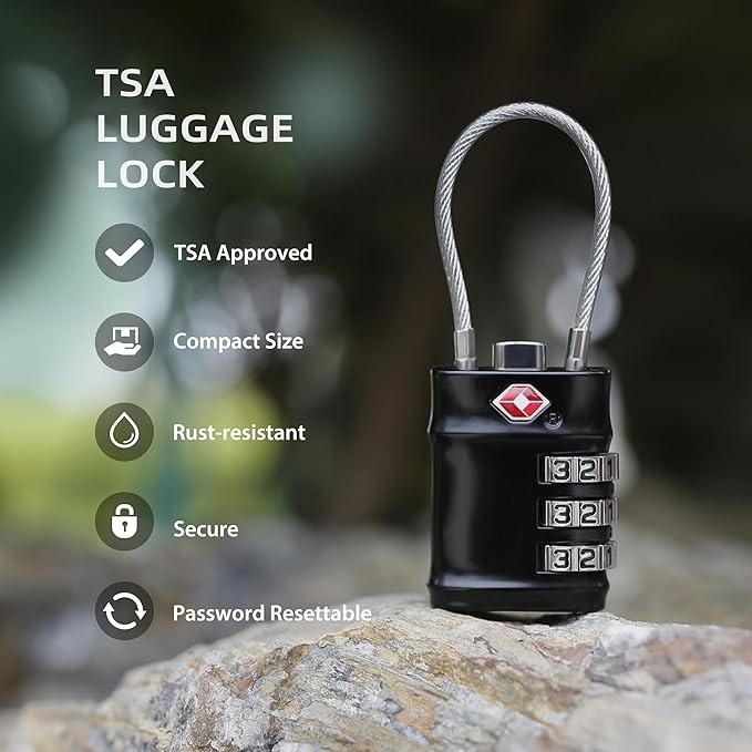 Luggage Locks TSA Approved Travel Essentials, TSA Locks for Luggage, 3 Digit Combination Padlock with Code, Combo Small Padlock for Suitcase, Backpack, Bag Zipper, Locker, Gun Case, 1-Pack