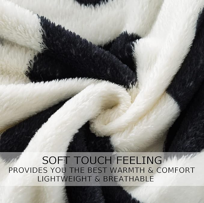Flannel Fleece Cow Print Blanket King Size - Premium Anti-Static Super Soft Cozy Plush, Lightweight Microfiber Winter Warm Cow Print Throw Blanket for Couch Sofa Bed 90" x 108"(Black Cow King)