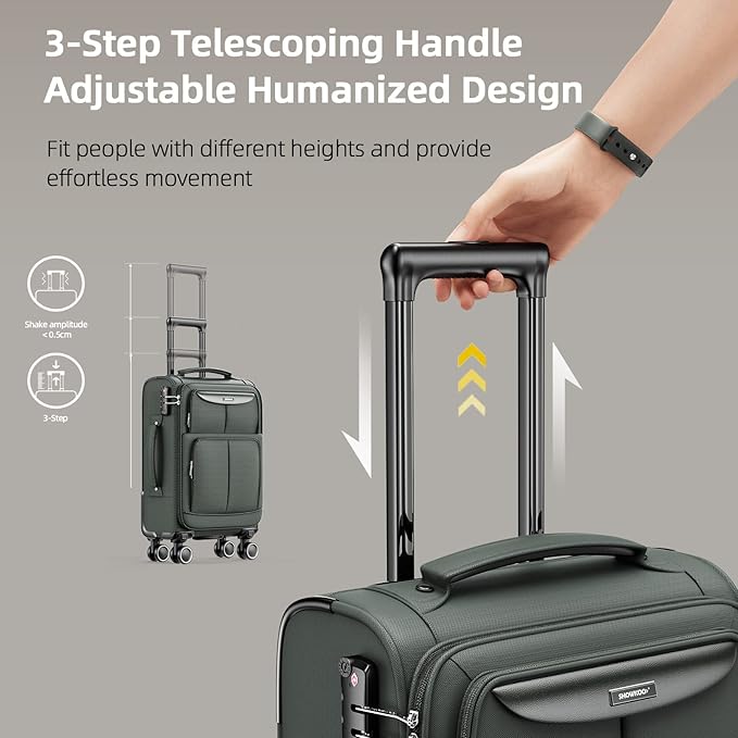 SHOWKOO Luggage Sets 3 Piece Softside Expandable Lightweight Durable Suitcase Sets Double Spinner Wheels TSA Lock Armygreen (20in/24in/28in)
