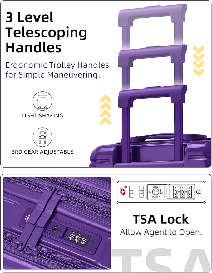 LARVENDER Carry On Luggage 22x14x9 Airline Approved, 20 Inch Expandable PC+ABS Hardside Carry On Luggage with Front Pocket Spinner Wheels TSA Lock for Women Men (Purple)