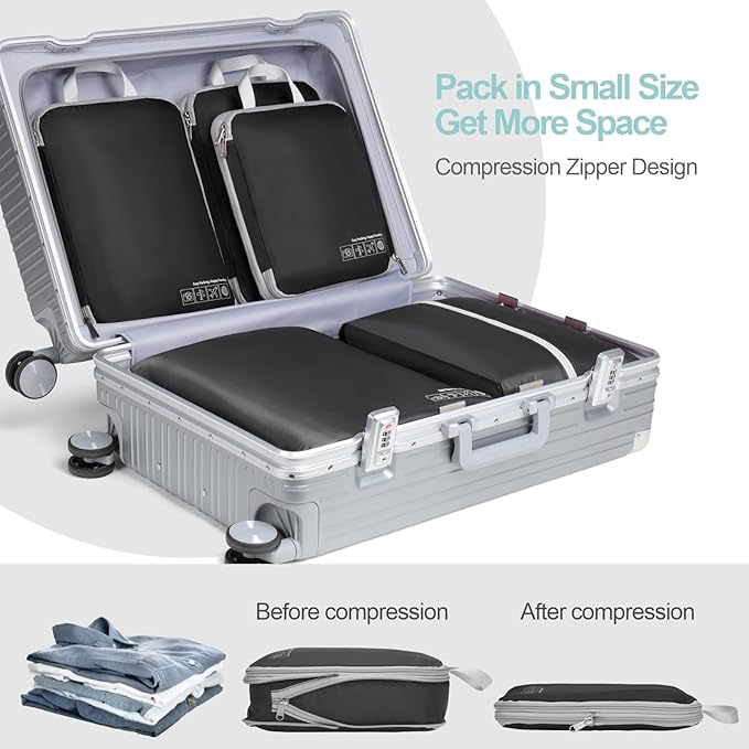Cambond Compression Packing Cubes for Travel - Lightweight Expandable Travel Bags Luggage Organizers Travel Essentials Compression Cubes for Travel Space Saver for Carry on Suitcases Organizer