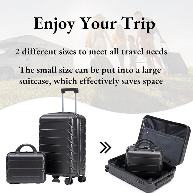 2-Piece ABS Hard Shell Lightweight Carry-On Luggage Set (14" & 20"), 360-Degree Spinner Wheels, Adjustable Telescopic Handle and Combination Lock for Travel, Dark Grey