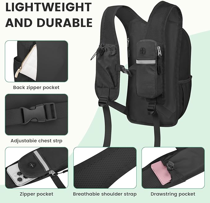 Small Hiking Backpack 10L-Lightweight Packable Foldable Backpack for Travel Camping Outdoor Commute,Compact Rucksack for Women Men(Black)