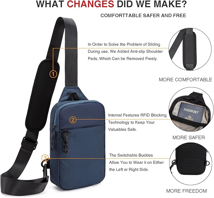 higouta Mini Sling Bag for Men Women, RFID Blocking Crossbody Backpack Casual Utility Chest Phone Bag for Travel Workout