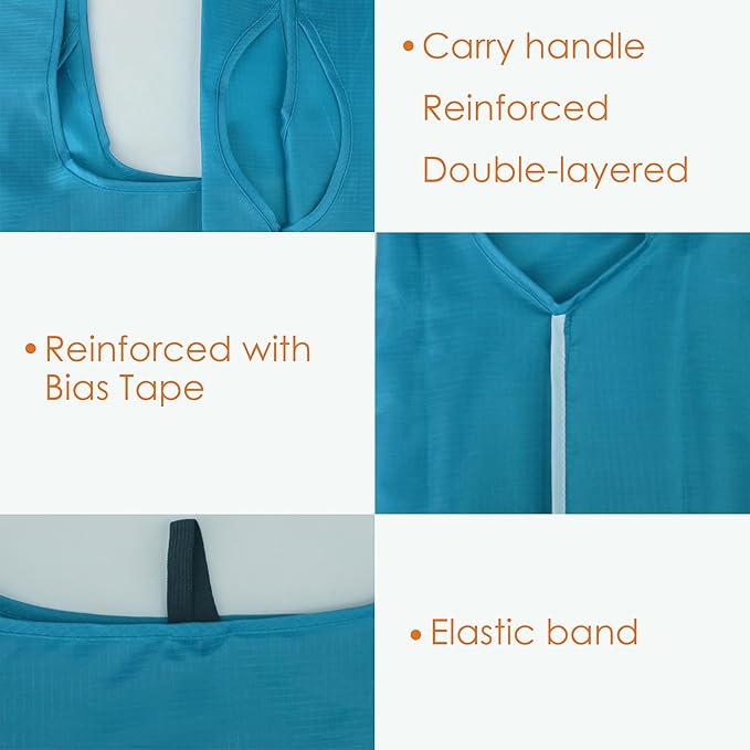 BeeGreen Light Blue Reusable Grocery Bags with Zipper Storage Pouch 10 Packs Blue Reusable Shopping Bags Bulk Foldable-Machine Washable